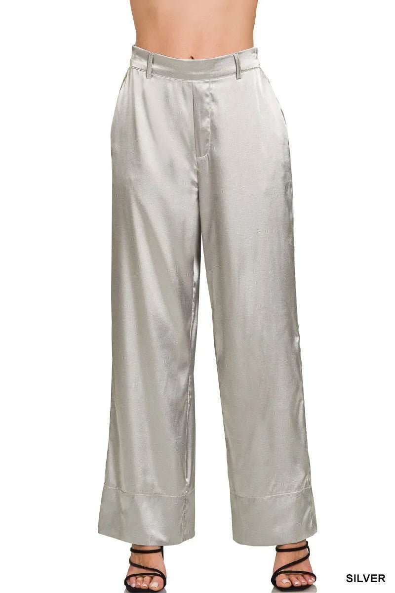 Zenana Wide-Leg Satin Pants for Elegant and Chic Style - Love Salve