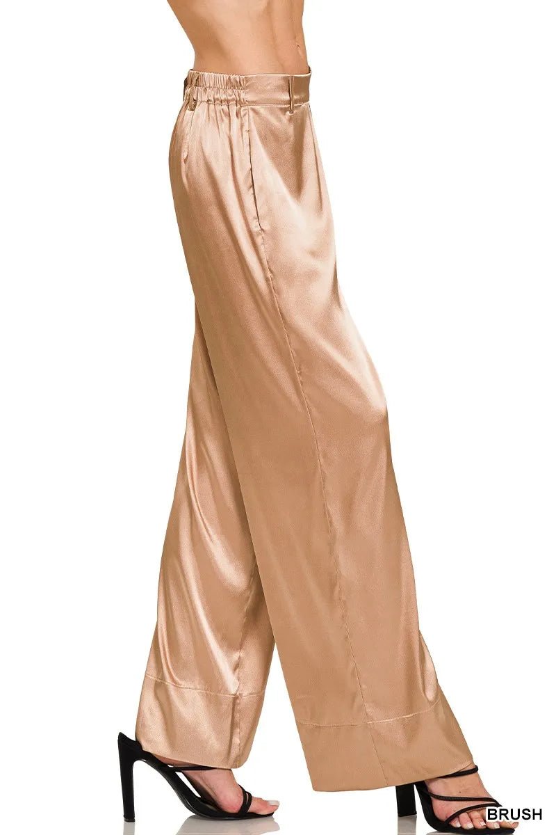 Zenana Wide-Leg Satin Pants for Elegant Everyday Style - Love Salve