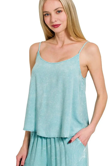 Zenana Woven Acid Crinkle Washed Cami & Pants 2 Piece Set - Love Salve