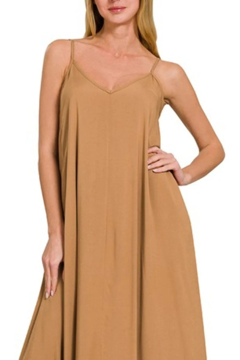 Zenana Woven Arc Hem Cami Dress With Flowy Pockets - Love Salve