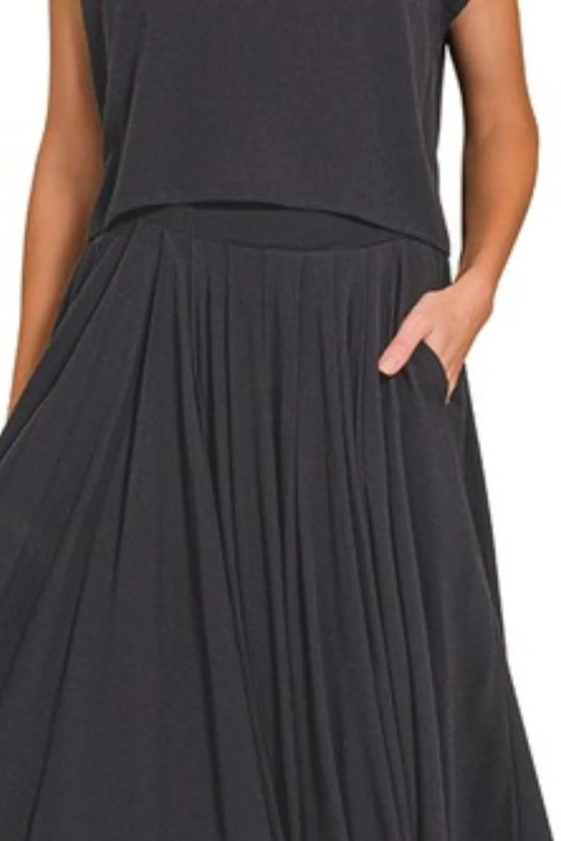 Zenana Woven Crinkle Gauze Crop Tee and Skirt Set - Love Salve