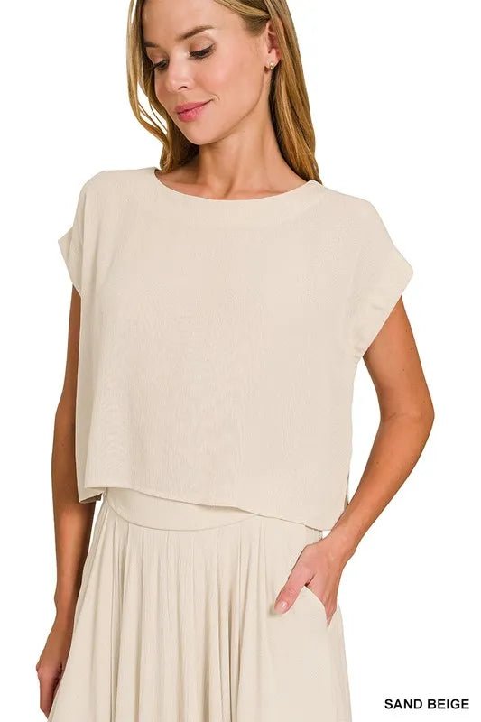 Zenana Woven Crinkle Gauze Crop Tee and Skirt Set - Love Salve