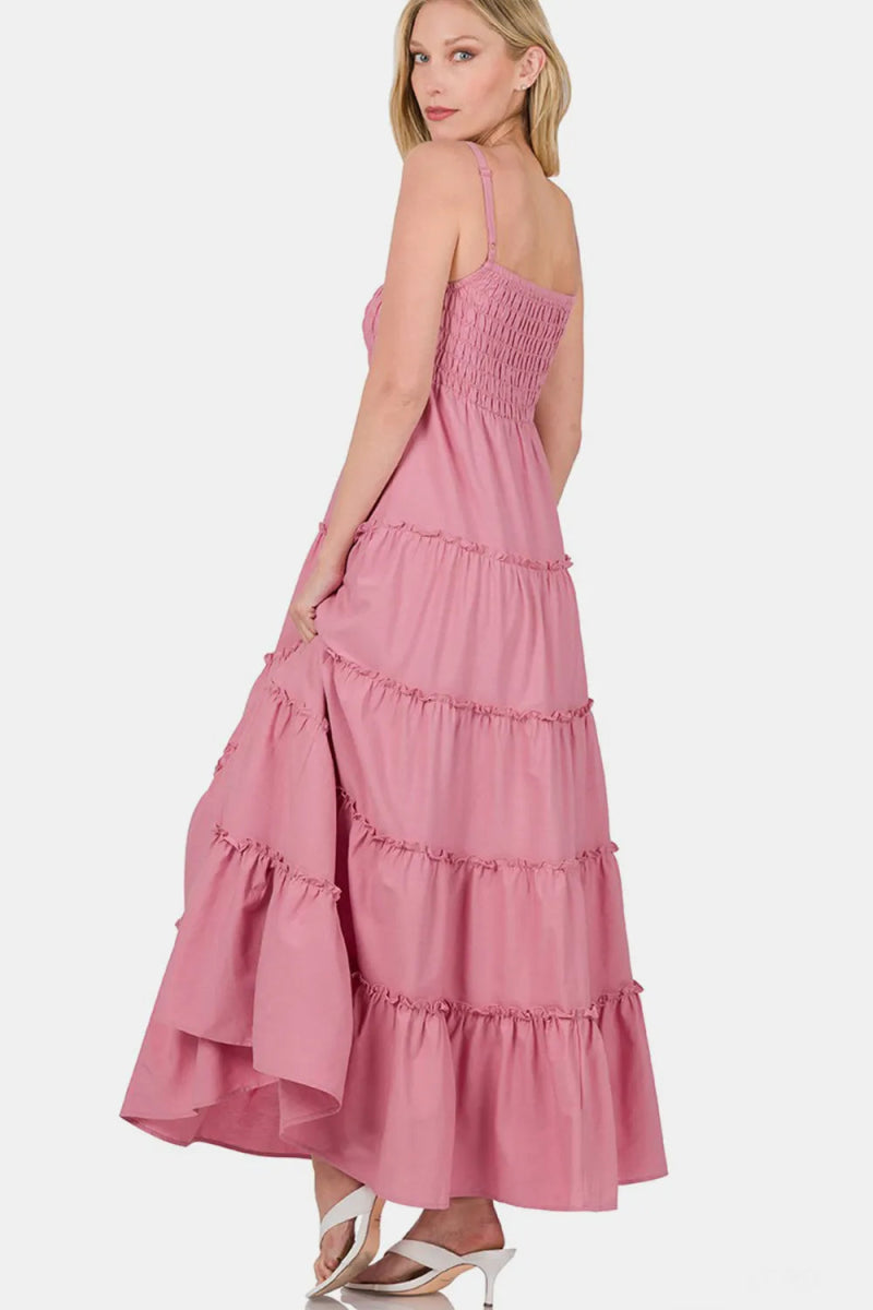 Zenana Woven Smocked Tiered Cami Maxi Dress for Women - Love Salve