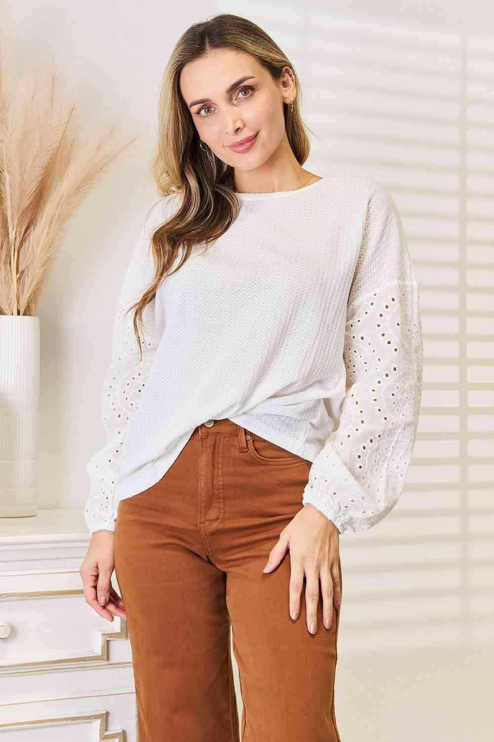 Eyelet drop shoulder blouse