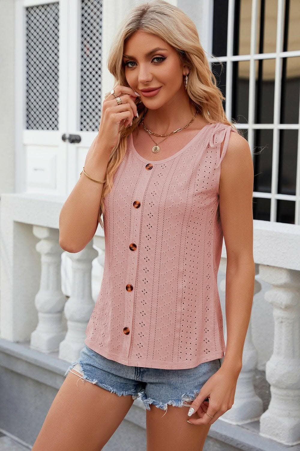 Lace Detail Sleeveless Round Neck Tank Top - Love Salve