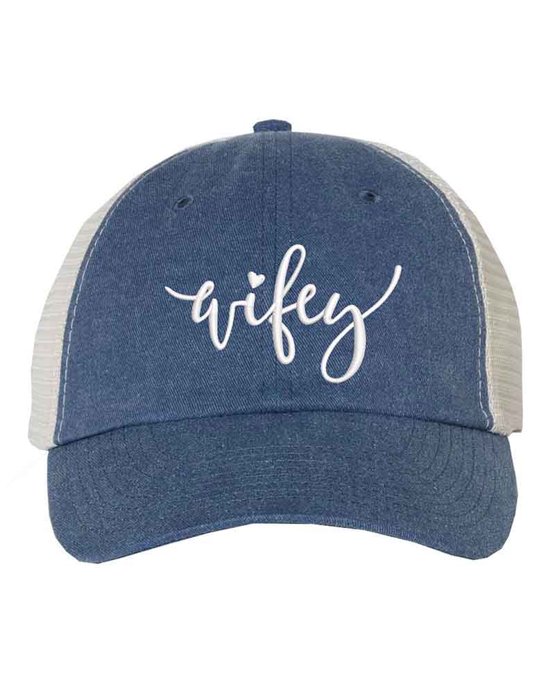 Embroidered Wifey/Hubby Pigment-Dyed Trucker Hat – Anniversary Gift Cap Adorb.co