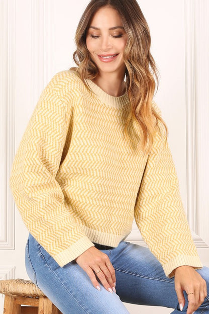 Chic herringbone crew neck sweater for effortless style