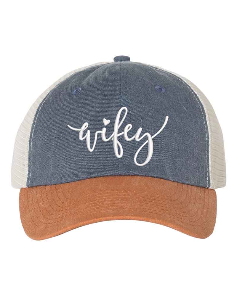 Embroidered Wifey/Hubby Pigment-Dyed Trucker Hat – Anniversary Gift Cap Adorb.co