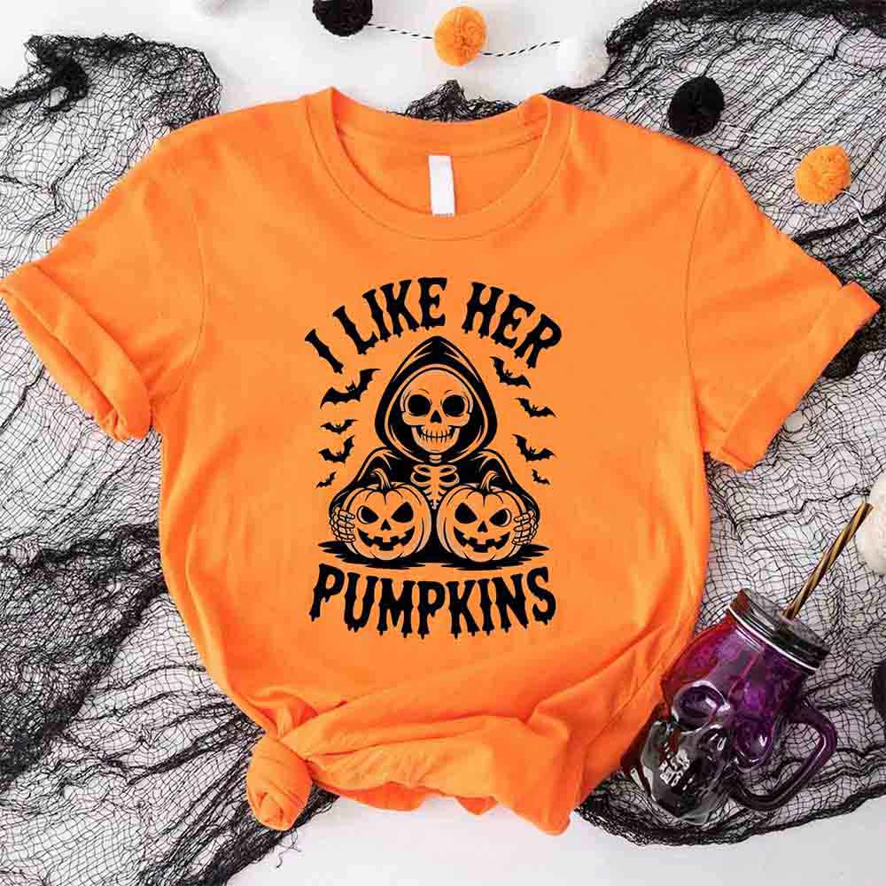 I Like Her Pumpkins & His Broomstick Shirts | Funny Matching Halloween Couple T-Shirts Adorb.co
