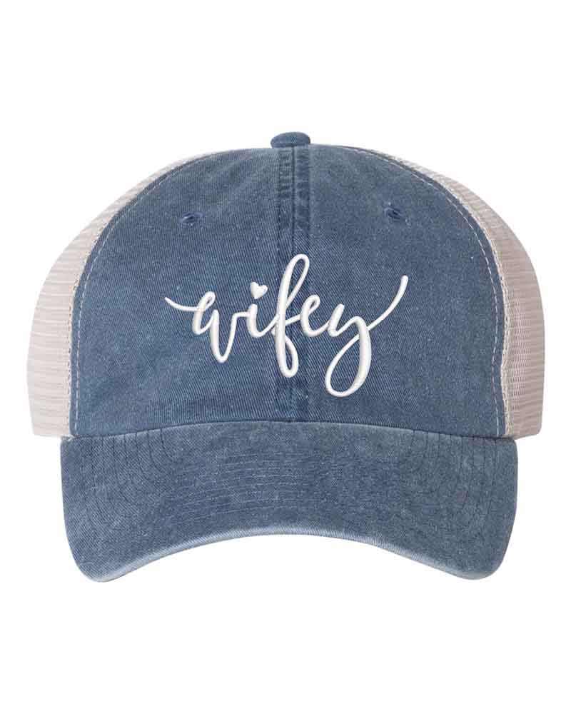 Embroidered Wifey/Hubby Pigment-Dyed Trucker Hat – Anniversary Gift Cap Adorb.co