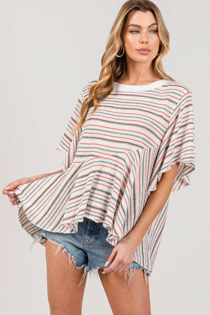 SAGE + FIG Full Size Round Neck Stripe Top.