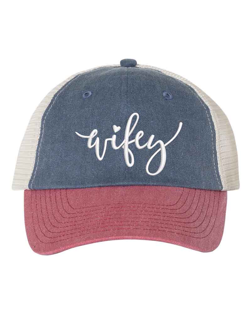 Embroidered Wifey/Hubby Pigment-Dyed Trucker Hat – Anniversary Gift Cap Adorb.co
