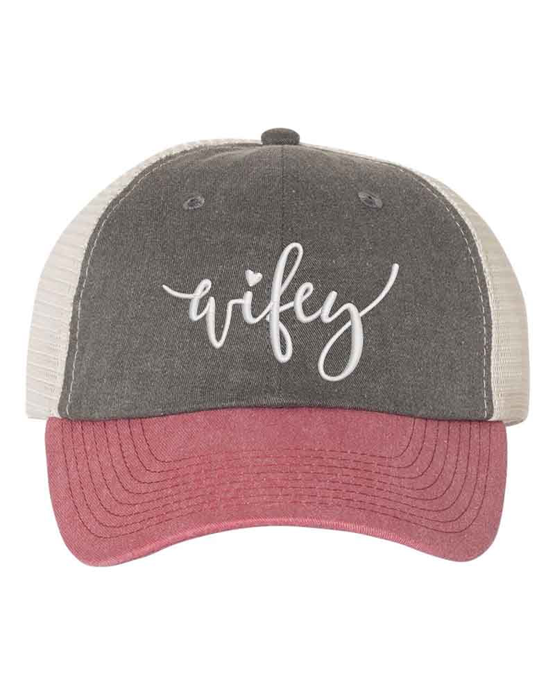 Embroidered Wifey/Hubby Pigment-Dyed Trucker Hat – Anniversary Gift Cap Adorb.co