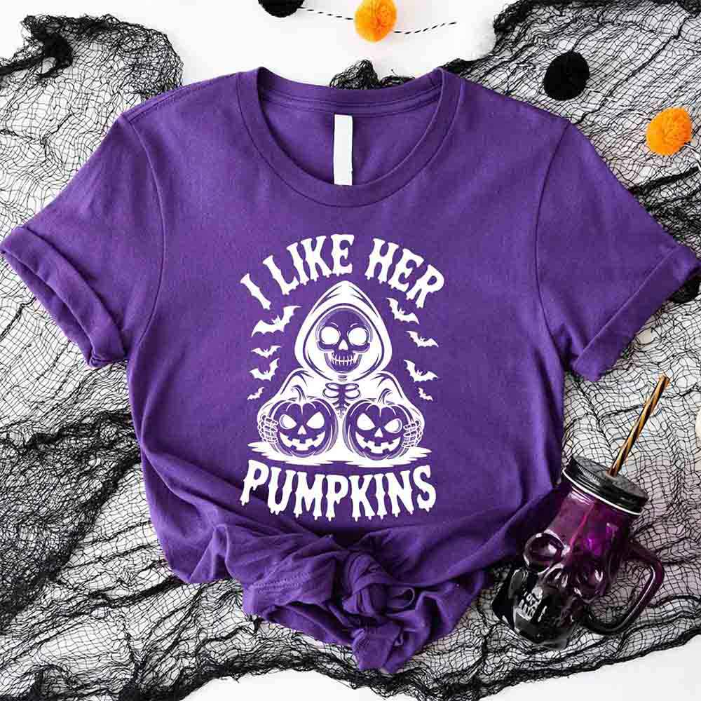 I Like Her Pumpkins & His Broomstick Shirts | Funny Matching Halloween Couple T-Shirts Adorb.co