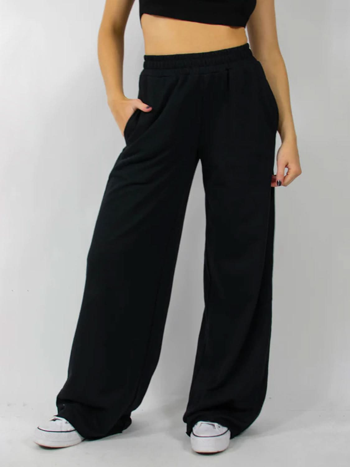 Wide Leg Pants with Elastic Waist and Pockets