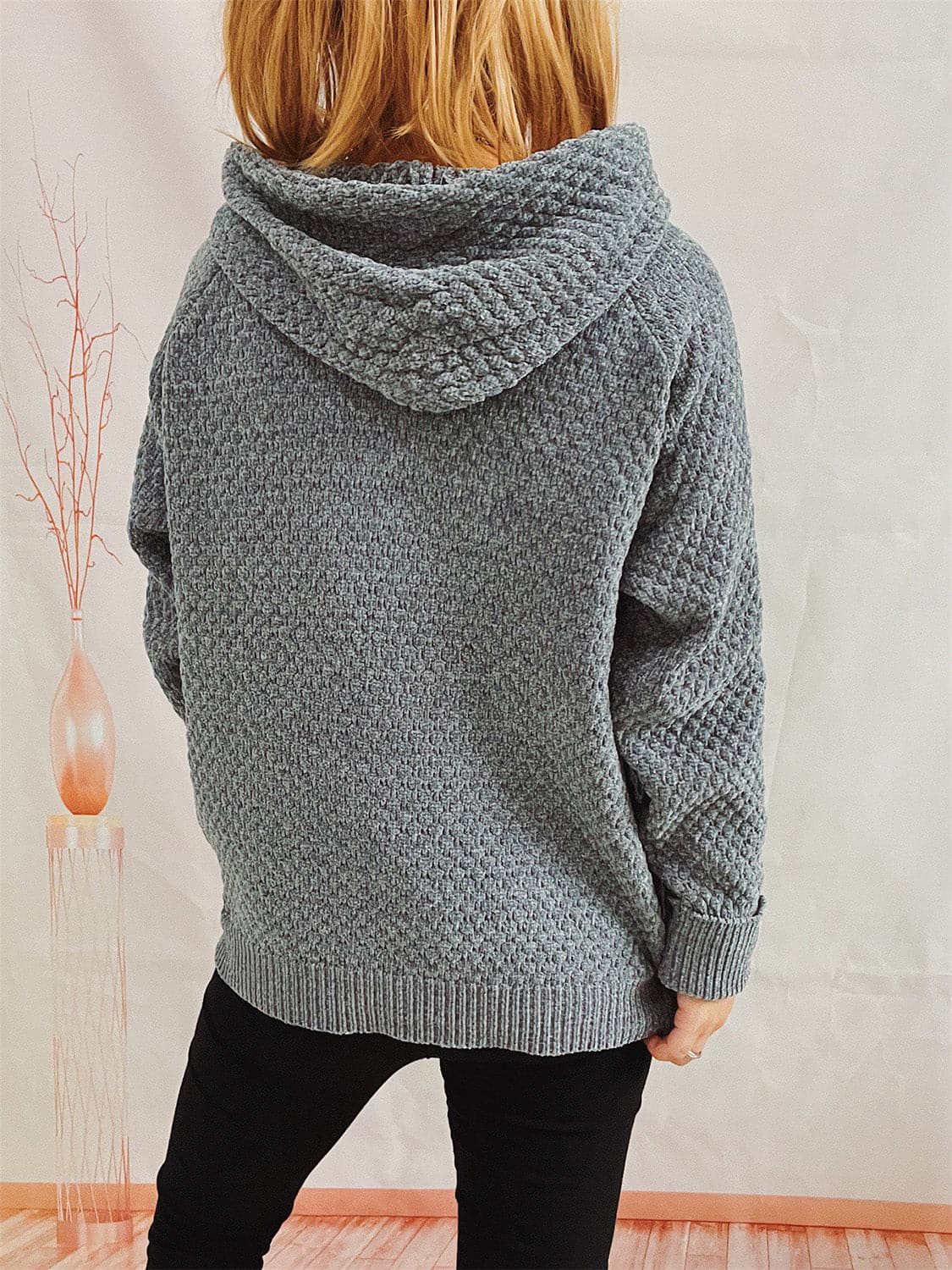 Drawstring Long Sleeve  Hooded Sweater.