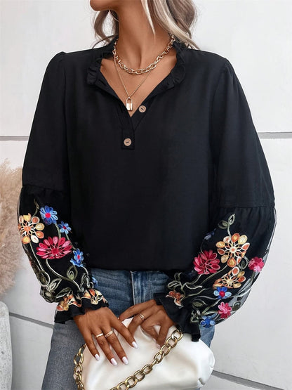 Chic embroidered long sleeve blouse