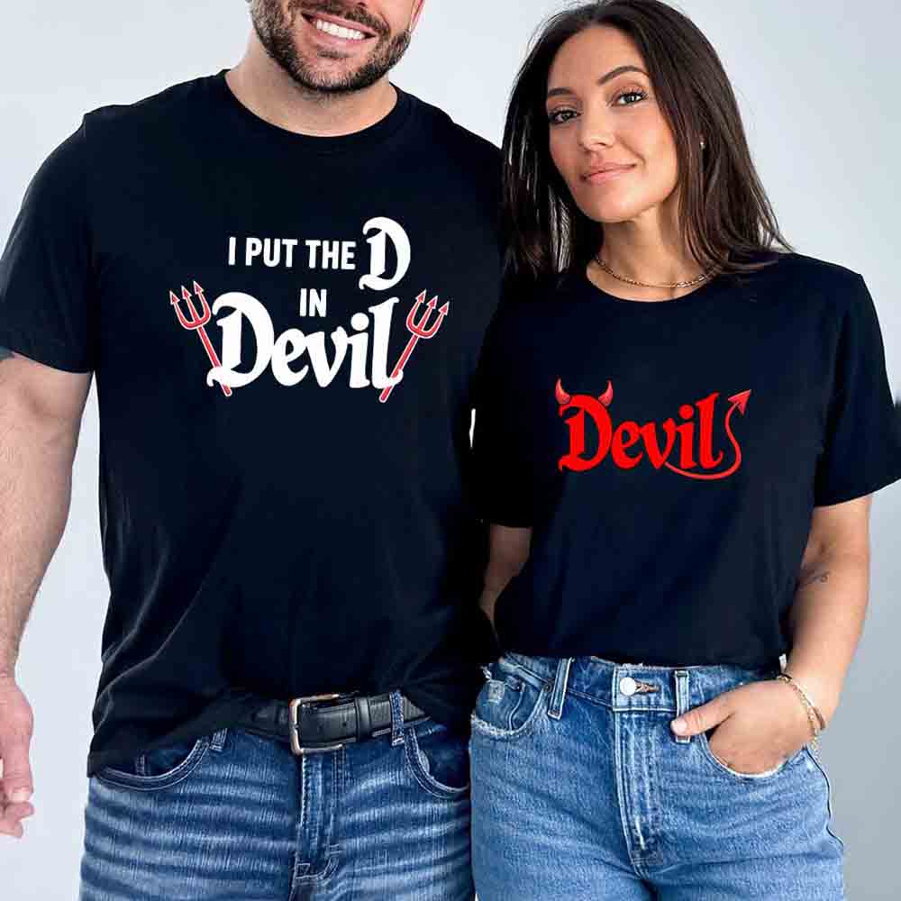 I Put the D in Devil Shirts For Couples Funny Matching Him & Her Halloween T-Shirts Adorb.co