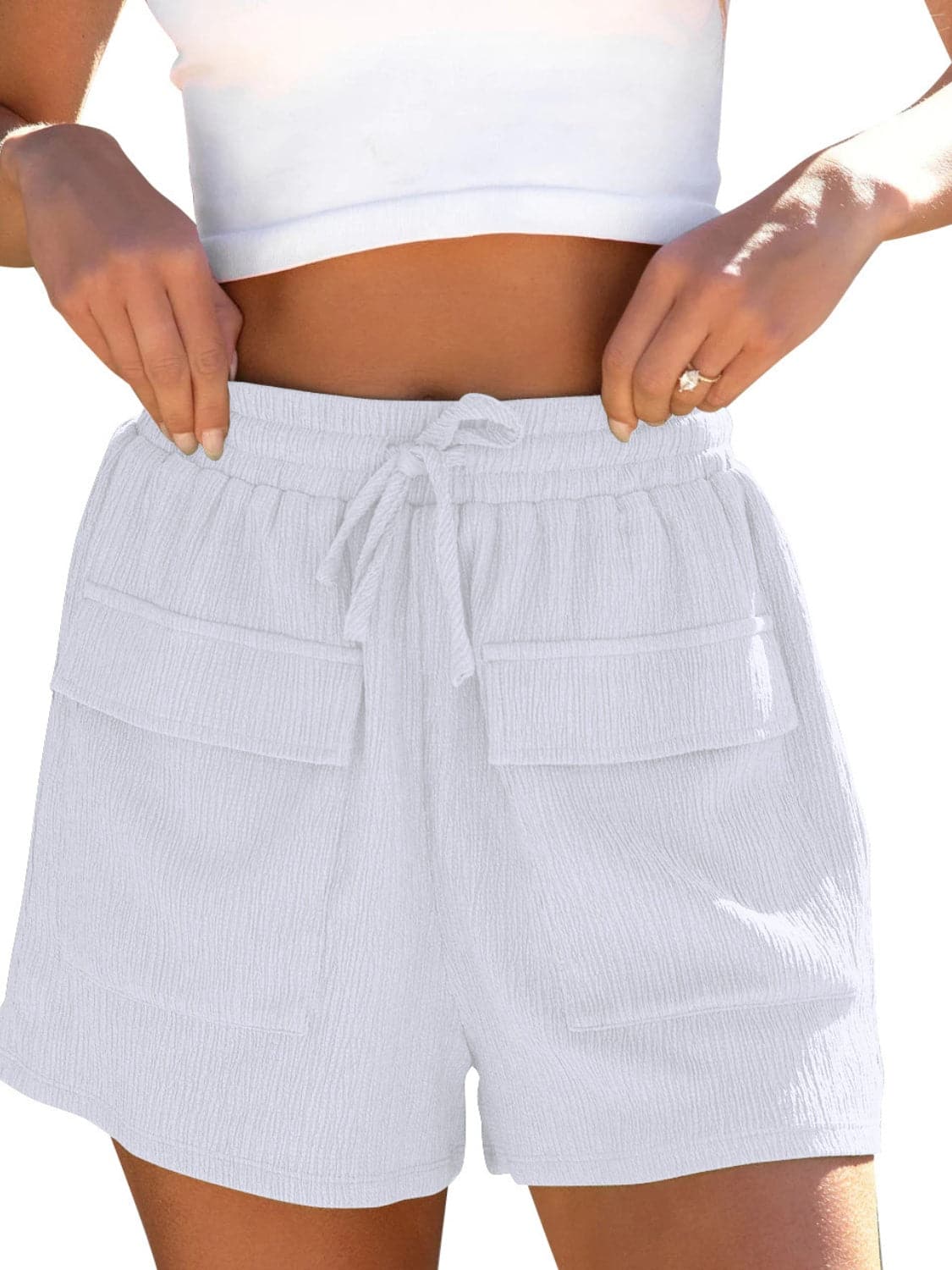 Drawstring High Waist Shorts with Pockets.