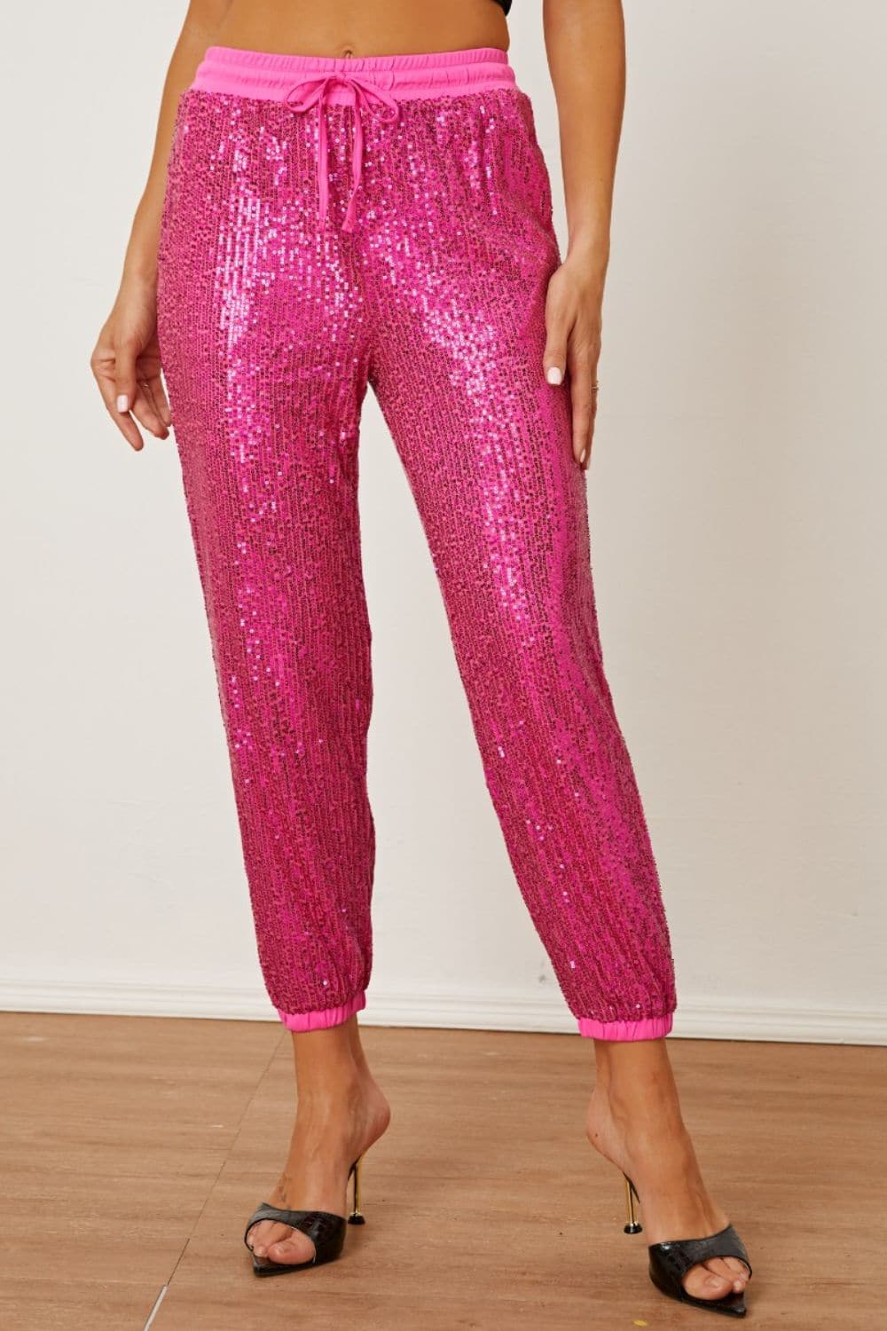 Sequin-Embellished Drawstring Trousers with Pockets