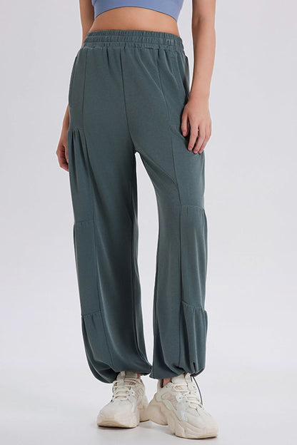 Ruched Elastic Waist Jogger Pants with Drawstring