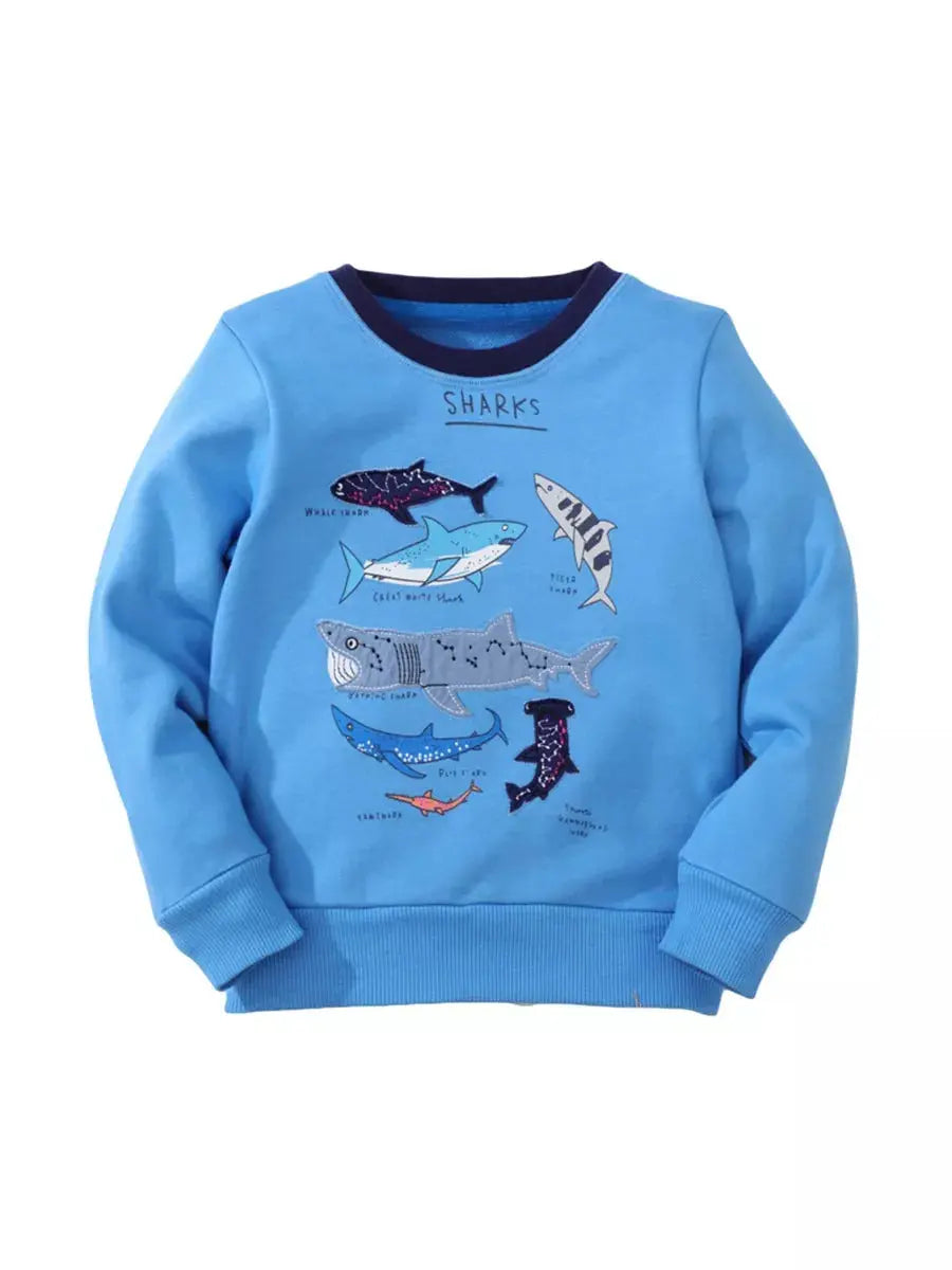 Kids Shark Print Crew Neck Sweatshirt 100 Percent Cotton Unisex Simply Love