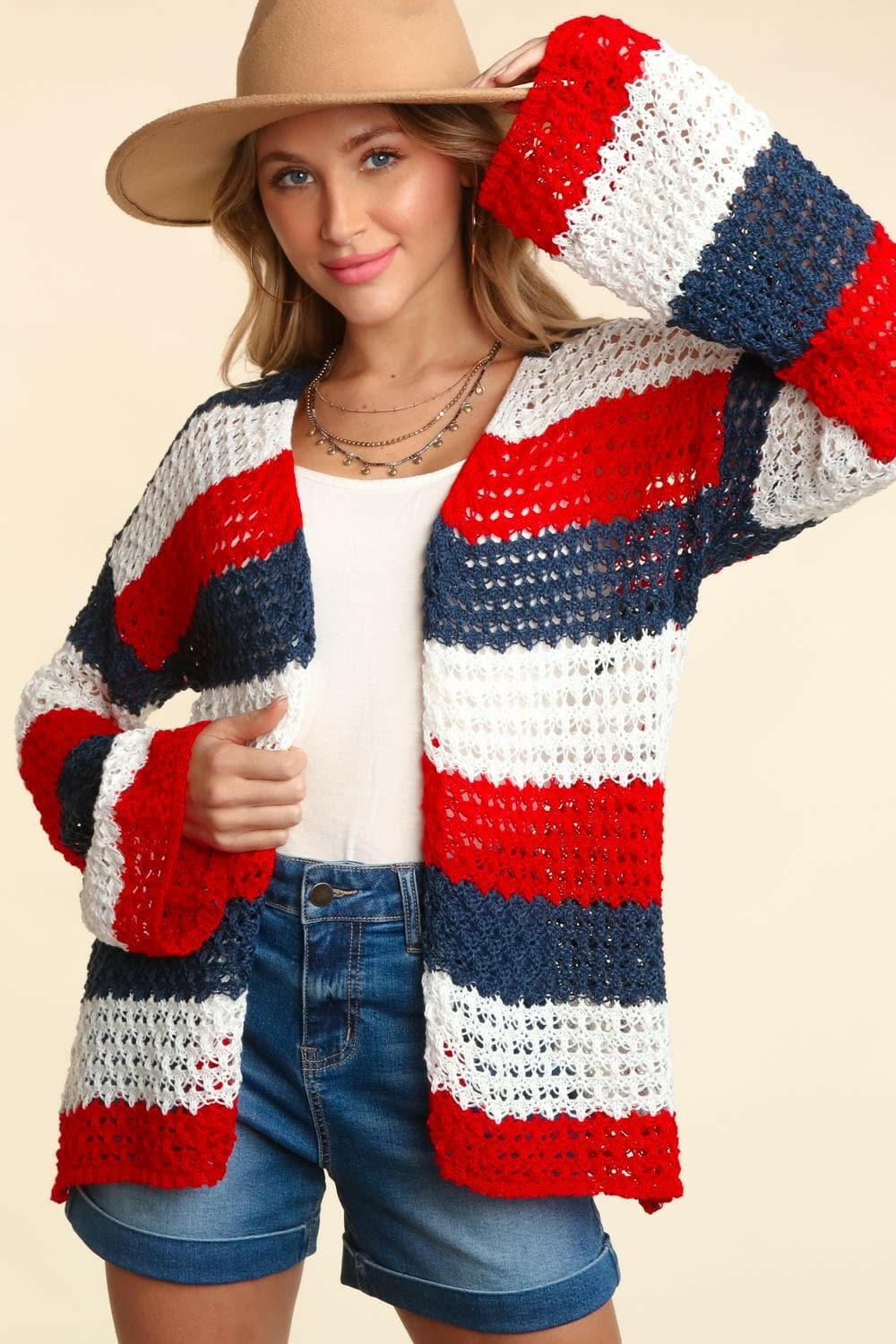 Haptics Full Size Open Front Long Sleeve Stripe Cardigan.