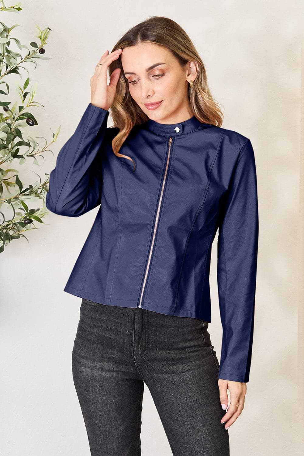 Chic mock neck zip-up jacket - Love Salve 