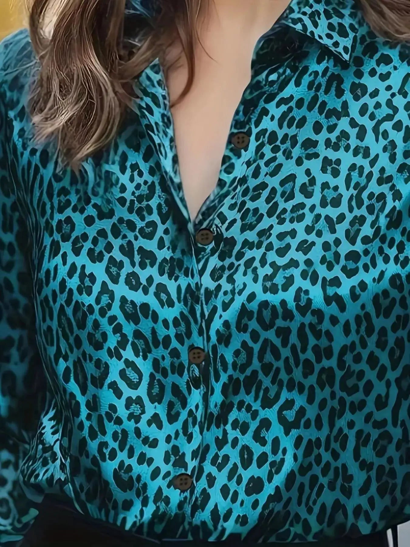 Leopard Button Up Long Sleeve Shirt Simply Love
