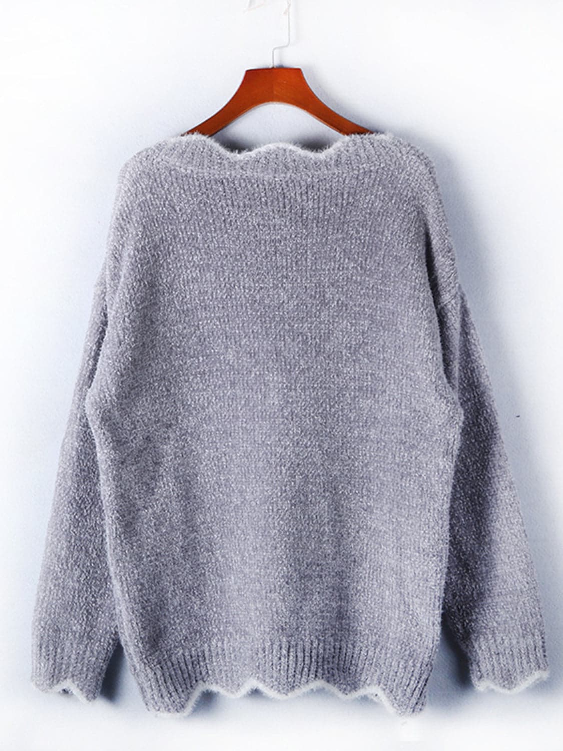 Notched Dropped Shoulder Long Sleeve Sweater.