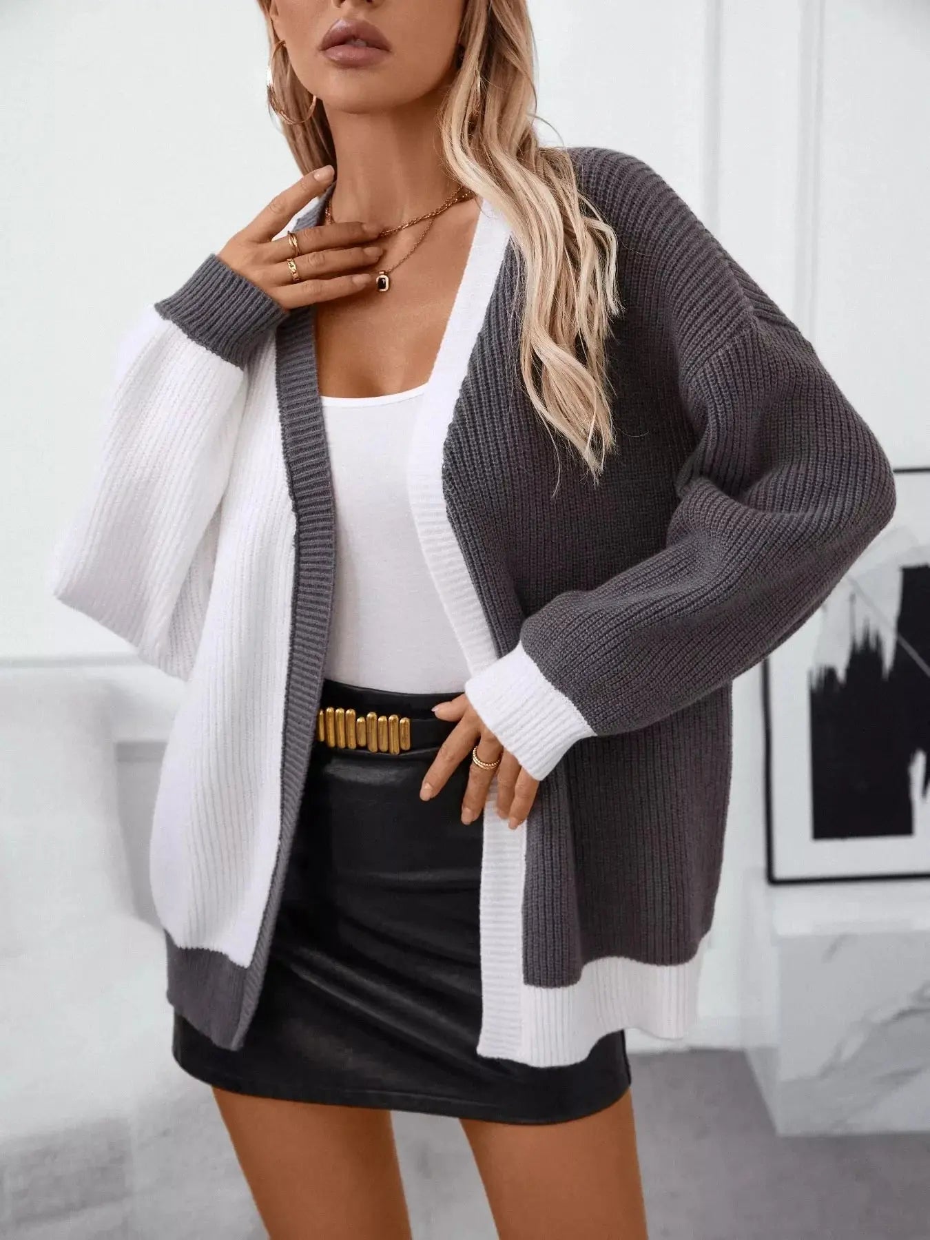 Color Block Open Front Knit Cardigan For Women Pink And Orange Simply Love