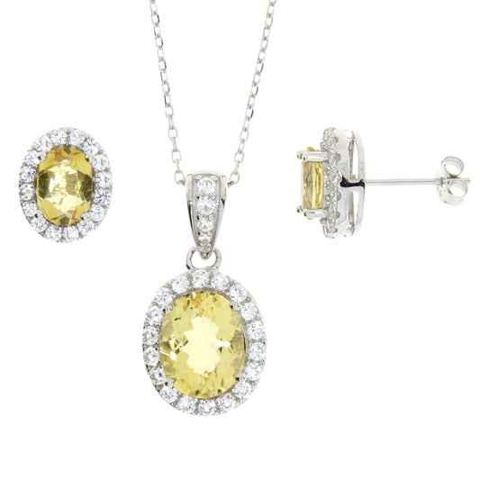 Bids.com Citrine Created Sapphire jewelry set, featuring a radiant necklace and elegant matching earrings in Sterling Silver.