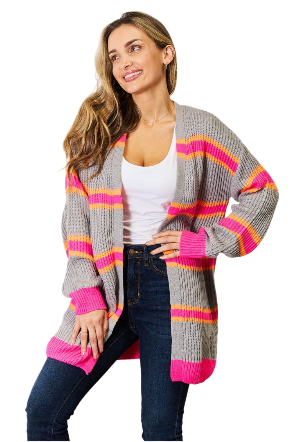 Woven Right Ribbed Long Sleeve Cardigan.