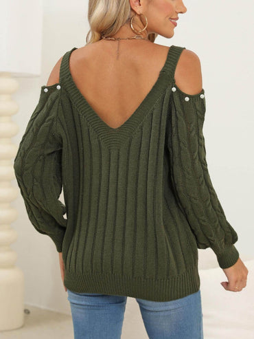 Chic cable-knit cold shoulder sweater