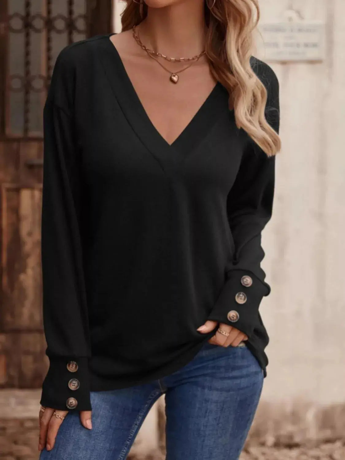 V-Neck Long Sleeve T-Shirt Simply Love