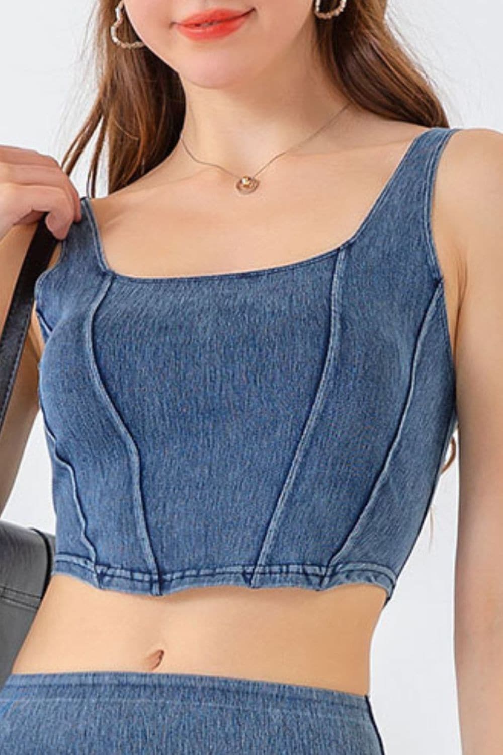 Seam Detail Cropped Denim Tank.