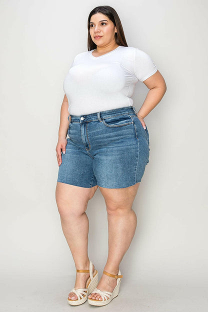 Judy Blue Full Size High Waist Slim Denim Shorts.