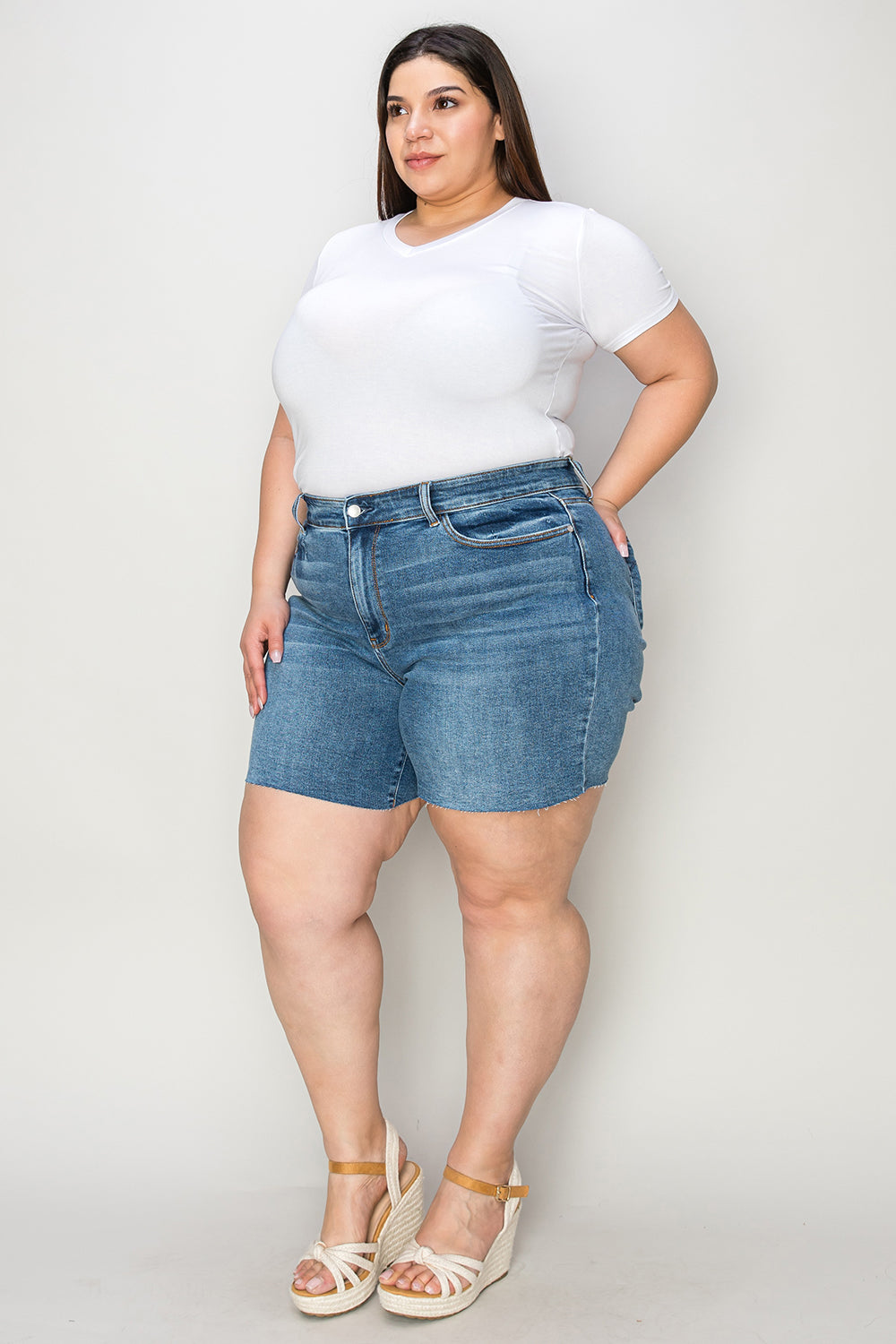 Judy Blue Full Size High Waist Slim Denim Shorts Coco’s Tee Boutique