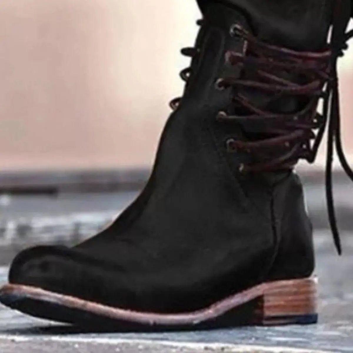 Lace Up Block Heels Boots Simply Love