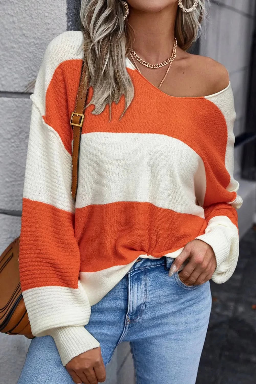 Vibrant color block V-neck sweater with dropped shoulders