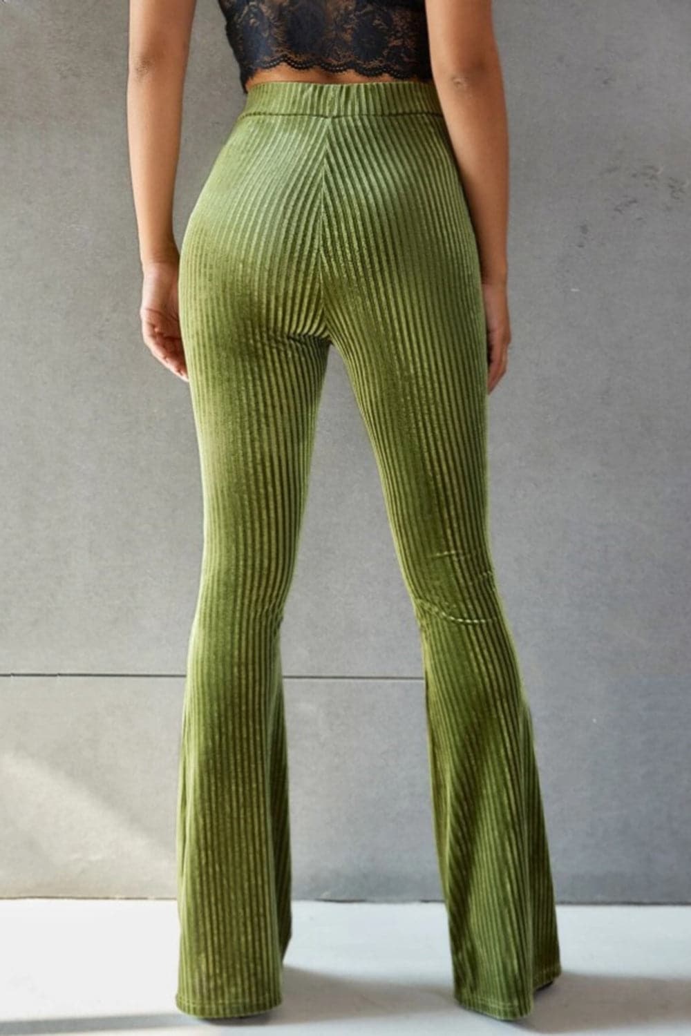 Ribbed High Waist Flare Pants.