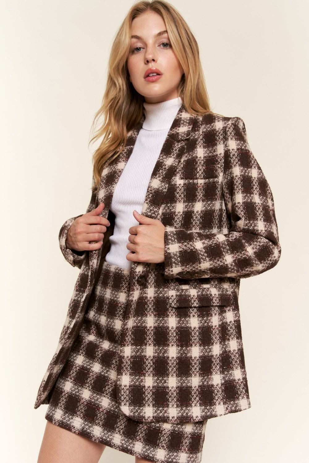 Plaid brushed blazer for women - Love Salve 