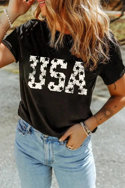USA Round Neck Short Sleeve T-Shirt Simply Love