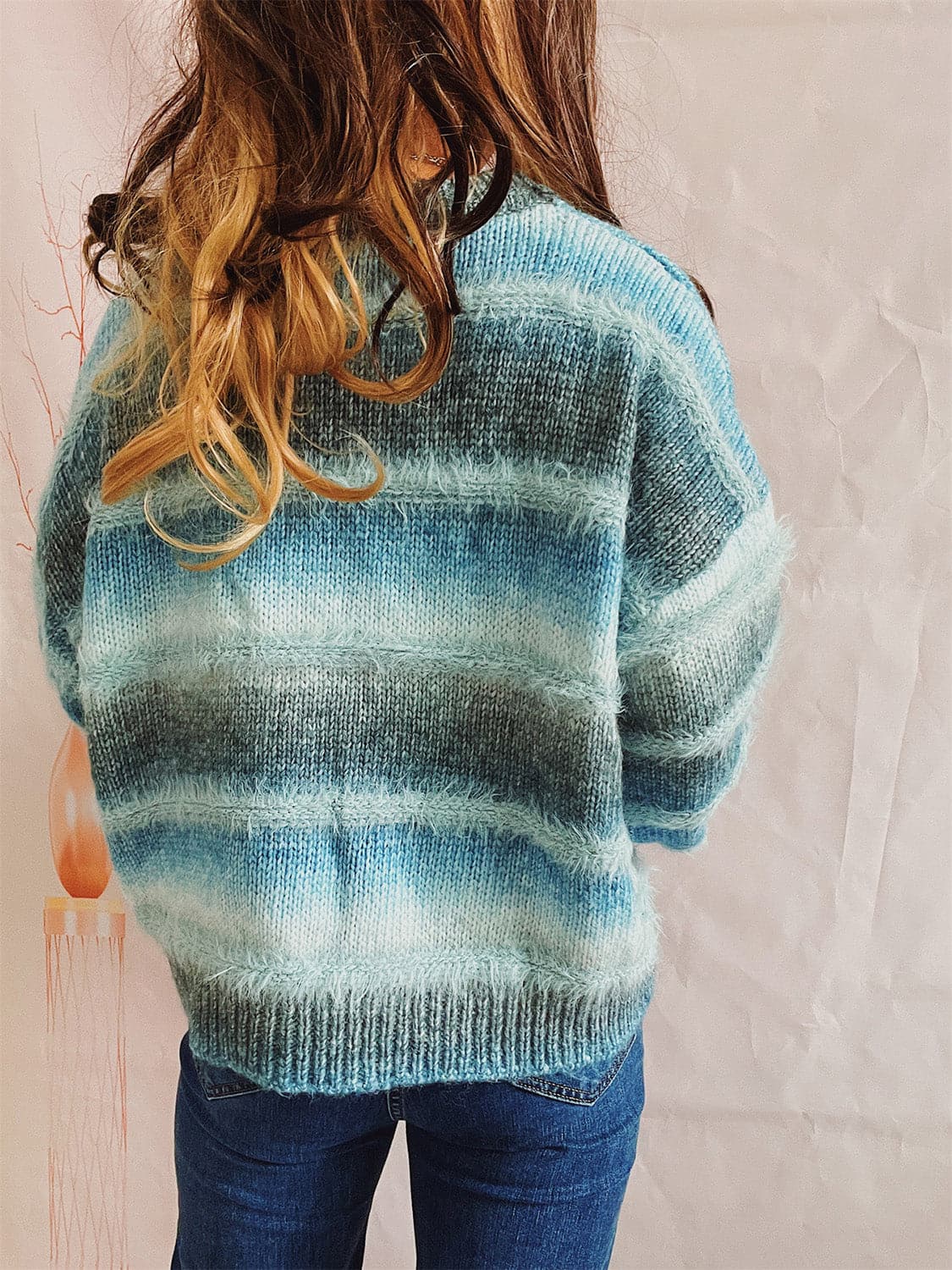 Striped Round Neck Long Sleeve Sweater.