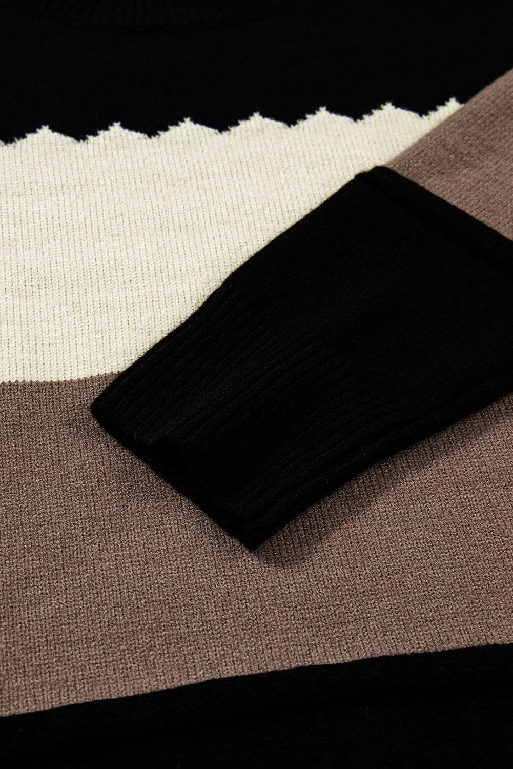 Black Colorblock Crew Neck Drop Shoulder Sweater Relaxed Fit Dear-Lover Dropshipping