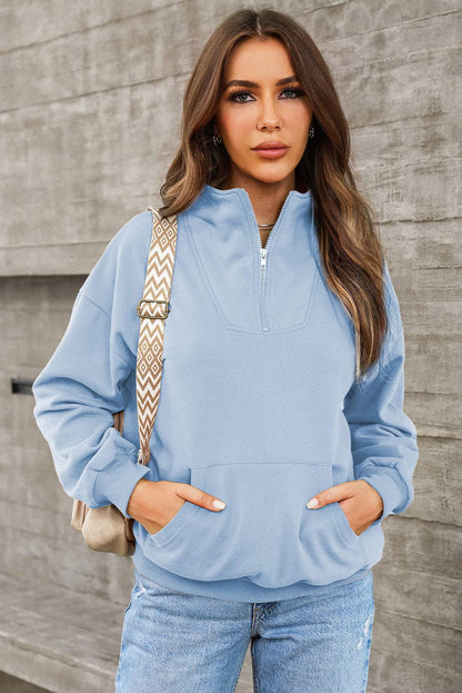 Quarter Zip Dropped Shoulder Sweatshirt.