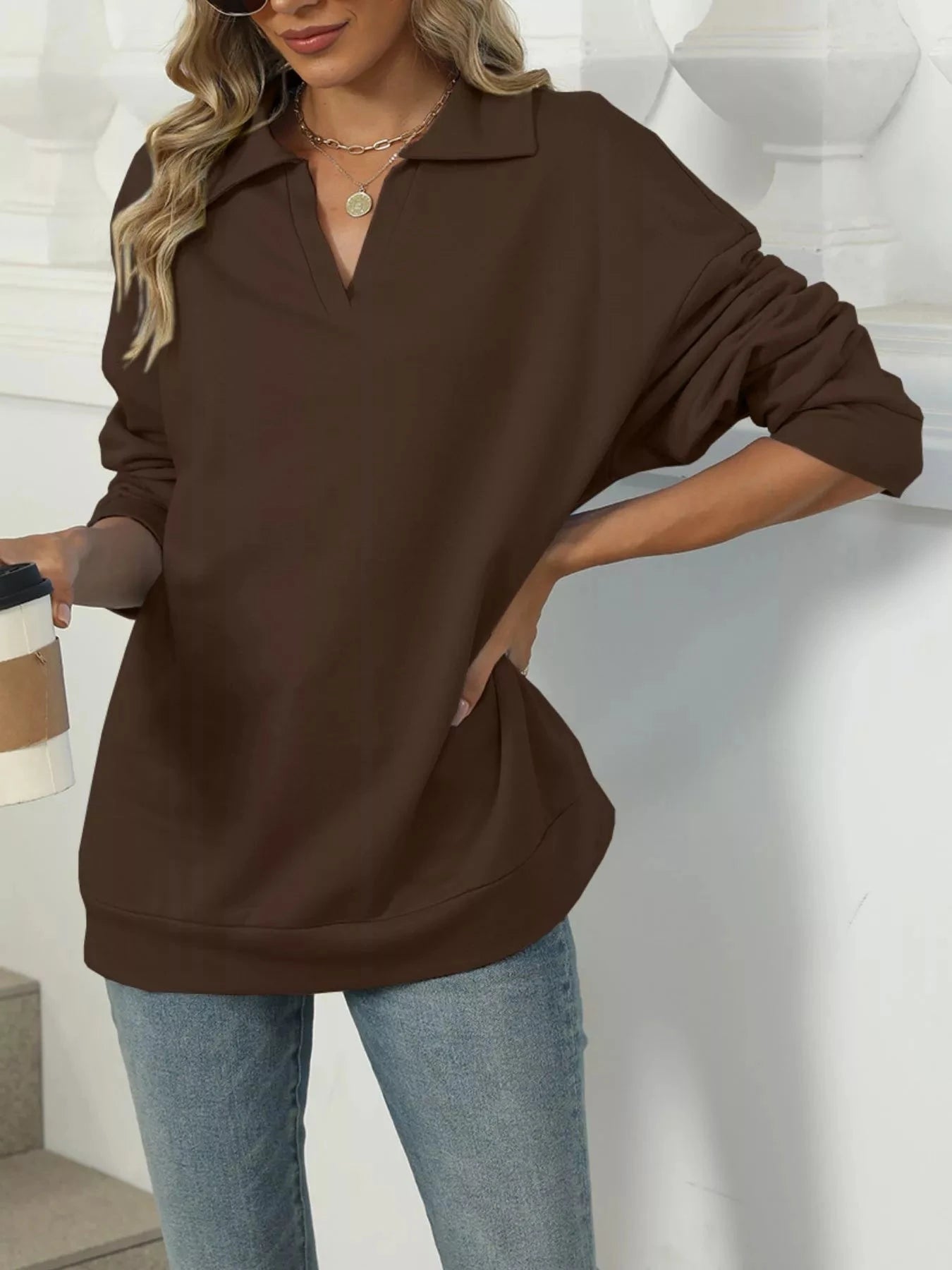Johnny Collar Long Sleeve Sweatshirt Coco’s Tee Boutique