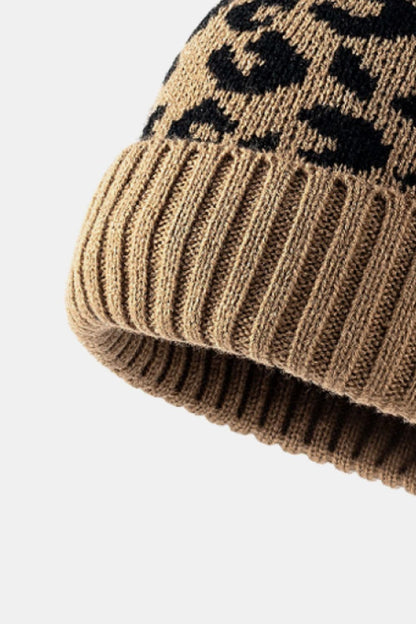 Leopard Pom-Pom Cuffed Beanie.