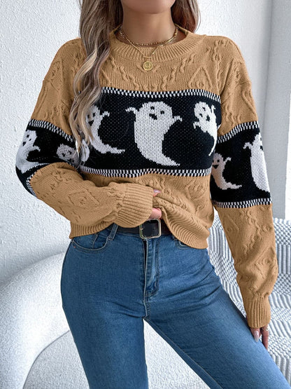 Cozy ghost long sleeve sweater with round neck