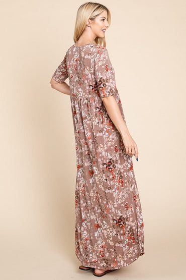 BOMBOM Printed Shirred Maxi Dress.